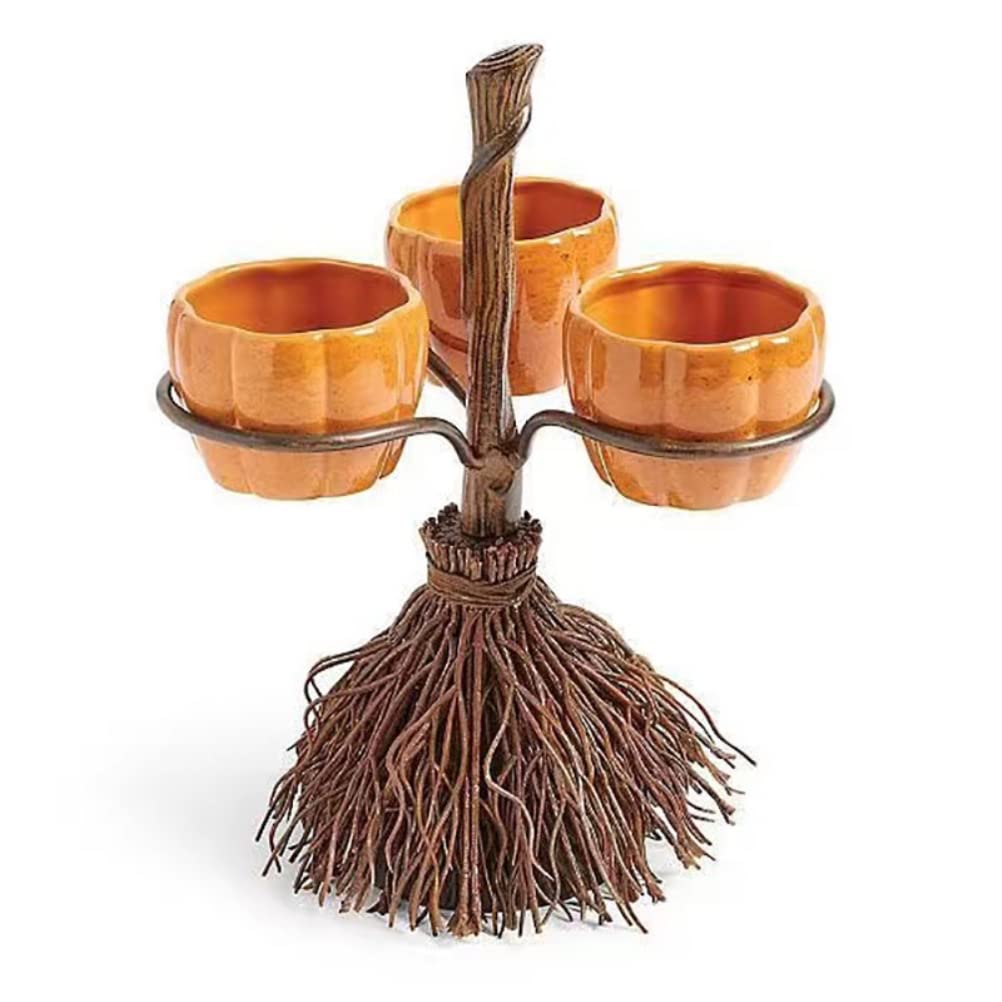 Halloween Pumpkin Snack Bowl Stand, Halloween Broomstick Snack Bowl Stand, Pumpkin Snack Tray, Detachable Candy Holder Bowl Halloween Party Favor Supplies for Serving Snacks,