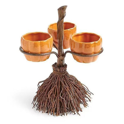 Halloween Pumpkin Snack Bowl Stand, Halloween Broomstick Snack Bowl Stand, Pumpkin Snack Tray, Detachable Candy Holder Bowl Halloween Party Favor Supplies for Serving Snacks,