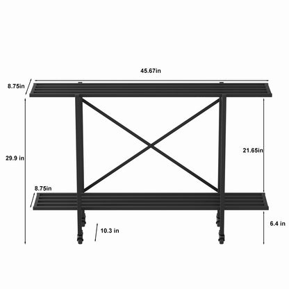 Zhongma 2 Tier Window Height Metal Sturdy Narrow Plant Stand with Wheels, Plant Stand Indoor and Outdoor, L45.67 x W10.3 x H29.9 inch, 440 LBS Capacity & Heavy Duty Construction.