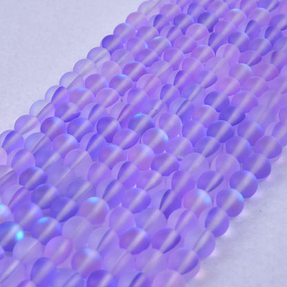 Asingeloo 60PCS 6mm Natural Violet Purple Mystic Aura Quartz Gemstone Frosted Matte Titanium Round Loose Spacer Beads 15 inch Full Strand Crystal Healing Power Quartz