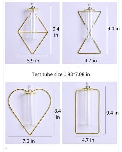 Nordic Wall Vase,Gold Geometric Vase Hanging Hydroponic Planter,Wall-Mounted Metal Glass Tube Bud Vase Decorative for Centerpieces Wedding Home Decor(Gold 1)