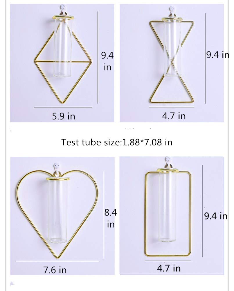 3 Pack Nordic Wall Vase,Gold Geometric Vase Hanging Hydroponic Planter,Wall-Mounted Metal Glass Tube Bud Vase Decorative for Centerpieces Wedding Home Decor(Gold 6)