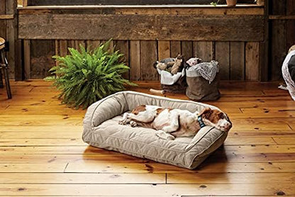 Orvis Comfort Fill-Eco Couch Dog Bed – Plush Three-Sided Bolster with Comfort Fill-Eco Cushion, Quilted Cover, Zip-Off & Machine Washable, Heathered Khaki - X-Large