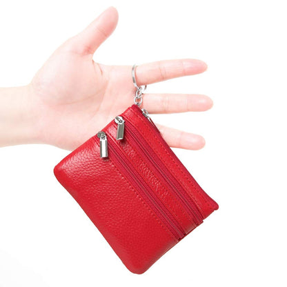 Women's Genuine Leather Coin Purse Mini Pouch Change Wallet with Keychain,red
