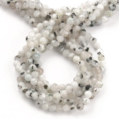 Song Xi 180pcs 2mm Natural Blackpoint Moonstone Gemstone Beads Faceted Round Loose Stone Beads for Jewelry Making