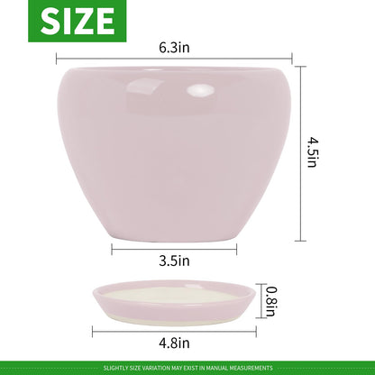 Deep Dream 6 Inch Plant Pots- Ceramic Planter Pot with Drainage Hole and Saucer, Round Flower Pot for Indoor Outdoor Succulent, Snake Plants and Cactus, Pink