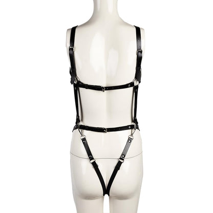 Women Punk Gothic Full-Body Harness – Adjustable Faux Leather Strappy Chest, Waist & Leg Belt with Metal Rings Sexy Festival, Rave, Clubwear, Cosplay Halloween, Mardi Gras Carnival Valentine's Gift