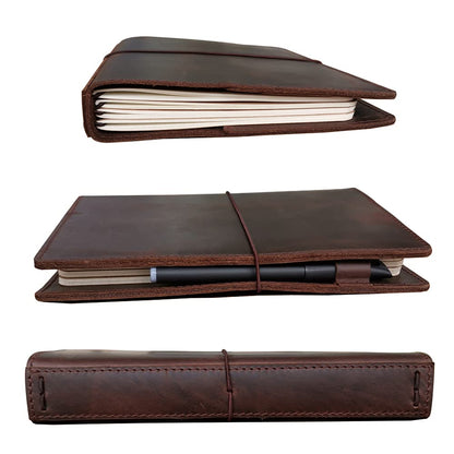 newestor Travelers Notebook Cover with Inner Pockets, Card Slots and Pen Holder, A5 Size, Dark Brown