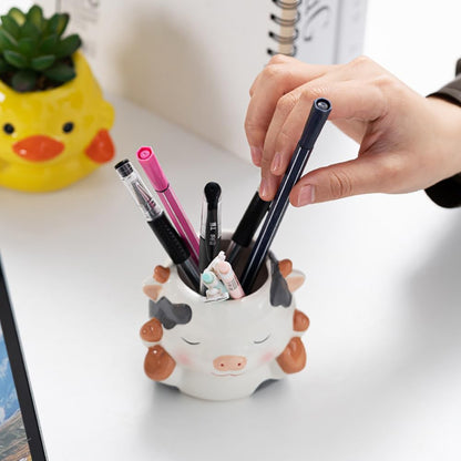 DIYOMR Cute Animals Planter, Mini Ceramic Cartoon Animal Shaped Succulent Flower Pot Indoor Air Plants Holder, Smooth Shiny Decorative Flower Cactus Planter - Plants Not Included (Milk Cow)