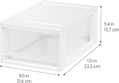 IRIS USA 6 Qt. Plastic Drawer Storage Organizer Stacking Drawers, 2-Pack, Stackable Unit with Sliding Drawer for Bedroom Kitchen Under Sink Pantry Craft Room Bathroom Dorm Office, White
