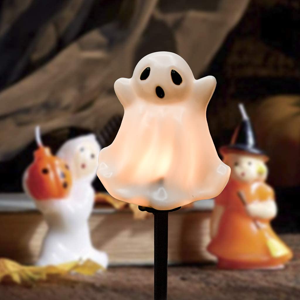 SUNSGNE Halloween Ghost Pathway Lights Outdoor, Set of 4 Ghost Halloween Stake Path Lights with C7 LED Bulbs for Outdoor Yard Walkway Garden Party Decoration