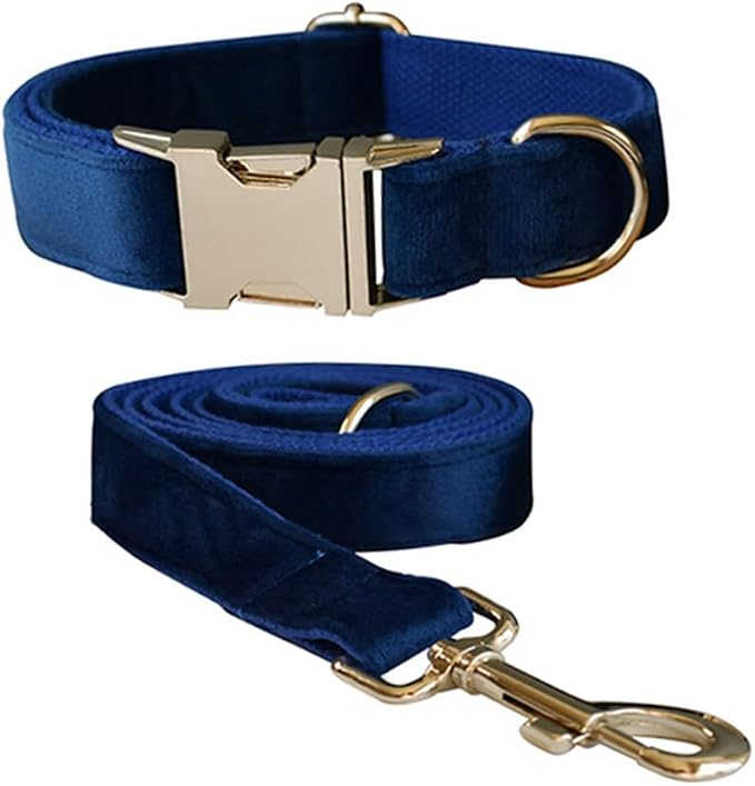 Velvet Dog Collar and Leash Set with Quick Release Metal Buckle | Bright & Stylish Leash and Collar Set, Soft Heavy Duty Pet Collars Adjustable for Samll Medium Large Dogs or Cats