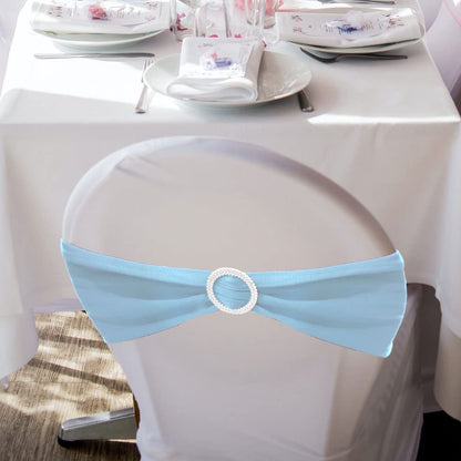 IFAMIO 20 Pcs Light Blue Chair Sashes with Buckles Bridal Stretch Spandex Chair Bands Elastic Bows Ties with Buckle for Wedding Party Birthday Graduation Banquet Event Decoration (Sky Blue)