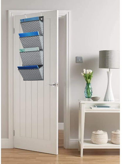 AUVCAS Hanging Wall File Organizer for Office - Over Door Wall Hanging Folder Holder & Classroom Pocket Document Organizer, Paper Mail Storage Rack with 4 Large Pockets,Gary