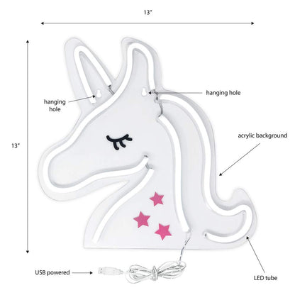 Isaac Jacobs 13" x 13" inch LED Neon Pink and White Unicorn Wall Sign For Cool Light, Wall Art, Bedroom Decorations, Home Accessories, Party, and Holiday Decor: Powered by USB Wire (Unicorn)