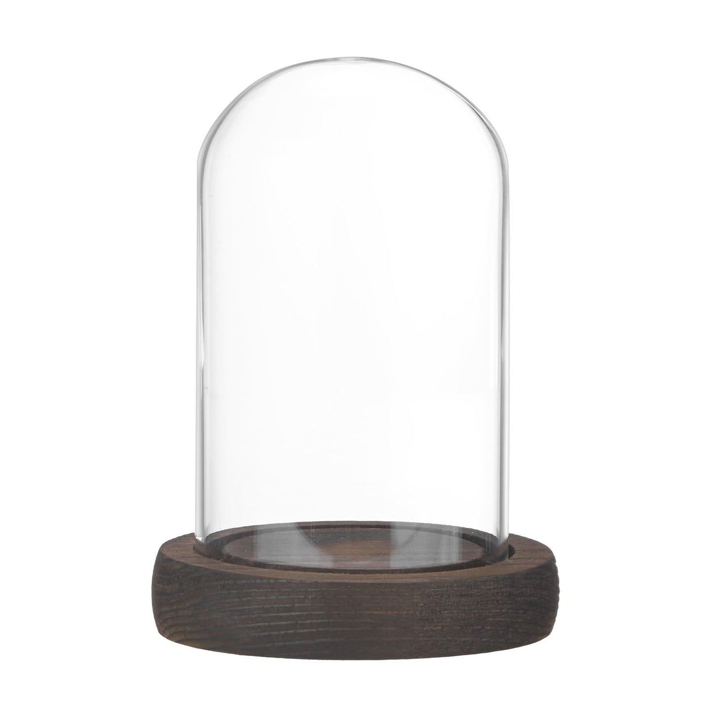 M METERXITY Cloche Glass Dome, 3.9"x2.4" Glass Display Case with Wooden Base for DIY Snow Globes/Small Plants/Flowers/Candles/Models/Souvenirs, Tabletop Centerpiece [Dark]