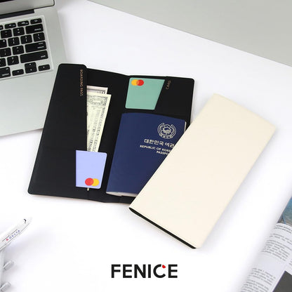 Fenice Long Classic Cover Holder Wallet Case for Travel Essential RFID Blocking Vegan Leather Waterproof (BLACK)