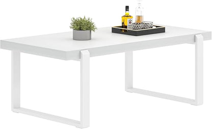 FOLUBAN White Coffee Table, Modern Rustic Wood and Metal Center Table, Rectangle Cocktail Tea Table for Living Room, 47 Inch