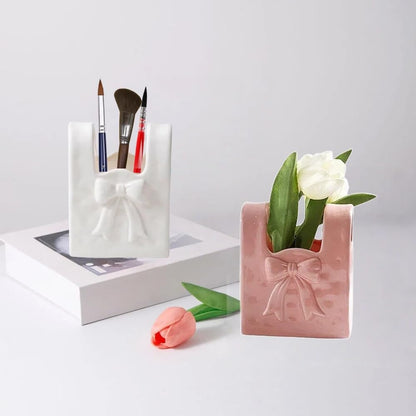 Babluble Ceramic Paint Brush Holder, Countertop Organizer,Ceramic T-shirt Bag Sharp Paint Brush Holder (White)