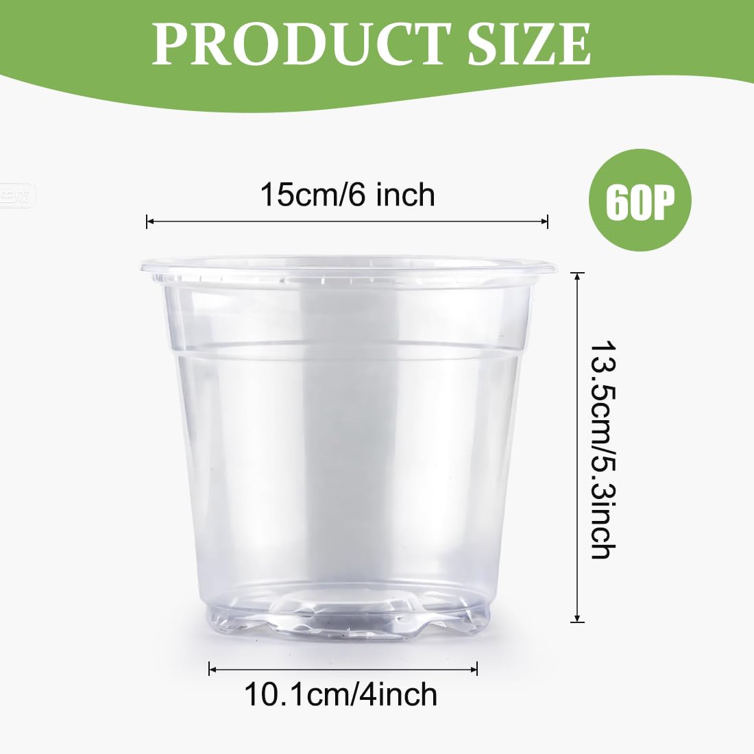 RooTrimmer 60 Pack 6 Inch Clear Nursery Pots for Plants, Flexible Plastic Plant Pots with Drainage Holes, Transparent Plant Starter Pots for Seedlings, Vegetable, Succulents, Flowers
