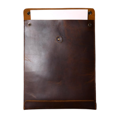 Leather Mailing Envelope Document Holder, Leather Portfolio Binder,A4 Letter Size Filing Folder,Gummed Folder Case Vertical Protector, Office Padfolio, Handmade Desk Accessories (Bourbon Brown)