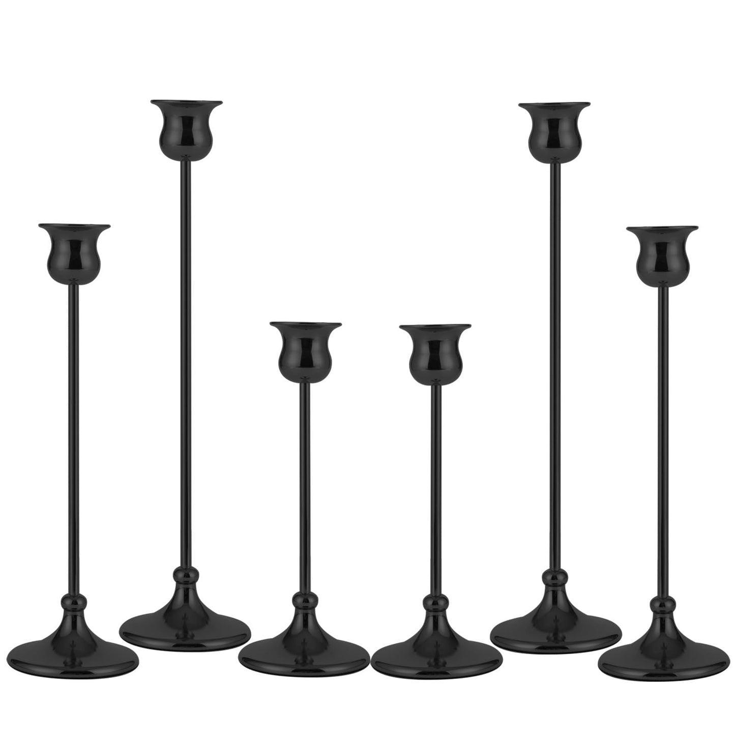 Taper Candle Holder Tall Vintage Metal Candlestick Holders Candle Stick Candelabra for Halloween Thanksgiving Christmas Holiday Wedding (Matt Black, 2 Sets (6 pcs))