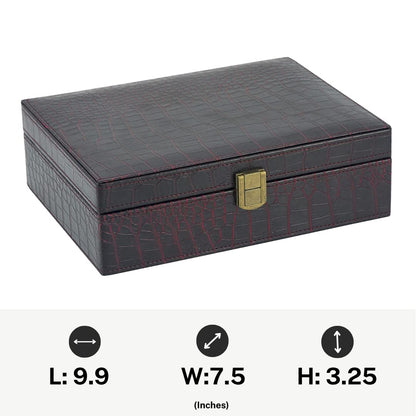Decorebay Executive PU Crocodile Leather Watch Box, Cufflink, Ring Storage Jewelry Box Organizer for Men (Seal Brown)