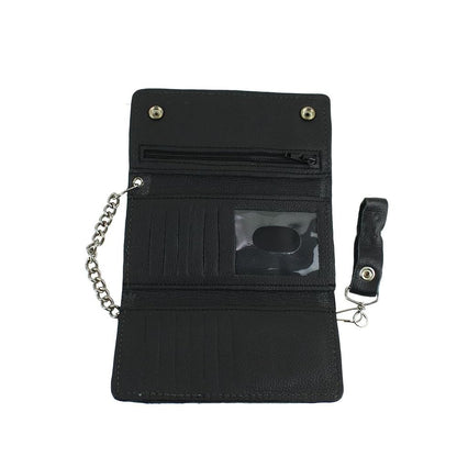 GARGOYLE BELLS Mens Wallet with Anti-Theft Chain Leather Black Biker Motorcycle Wallet Card Holder Trucker Wallet Coin Pocket