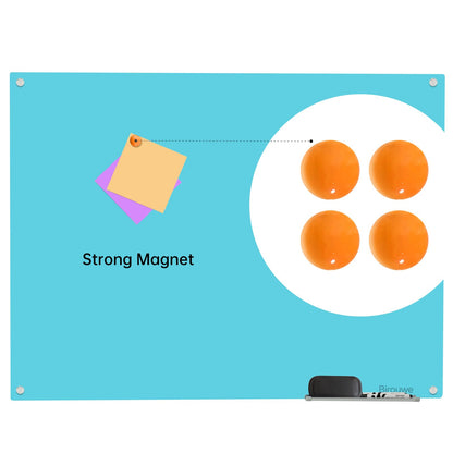 Magnetic Glass Dry Erase Board - White Board 48 x 36 Inch Wall Mounted Glass Whiteboard, Large Frameless Glass White Board for Wall Office, Home & School, Blue