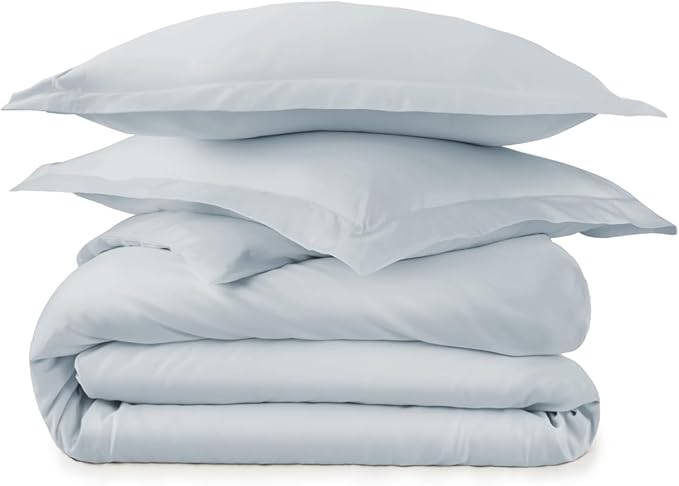 100% Organic Cotton Duvet Cover King Size - Naturally Soft Lightweight & Cooling Duvet Cover Set with Decorative Shams - Premium GOTS Certified 300 Thread Count Sateen Weave (Powder, King)