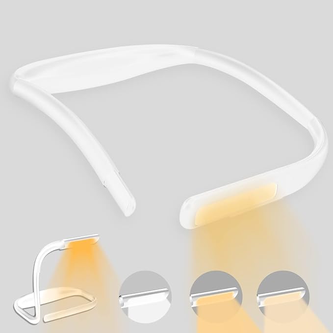 LED Neck Reading Light, Book Light for Reading in Bed, Adjustable Brightness Desk Lamp,3 Color, with Bendable Arms, Suitable for Repairing, Night Running, Walking, Knitting, Camping