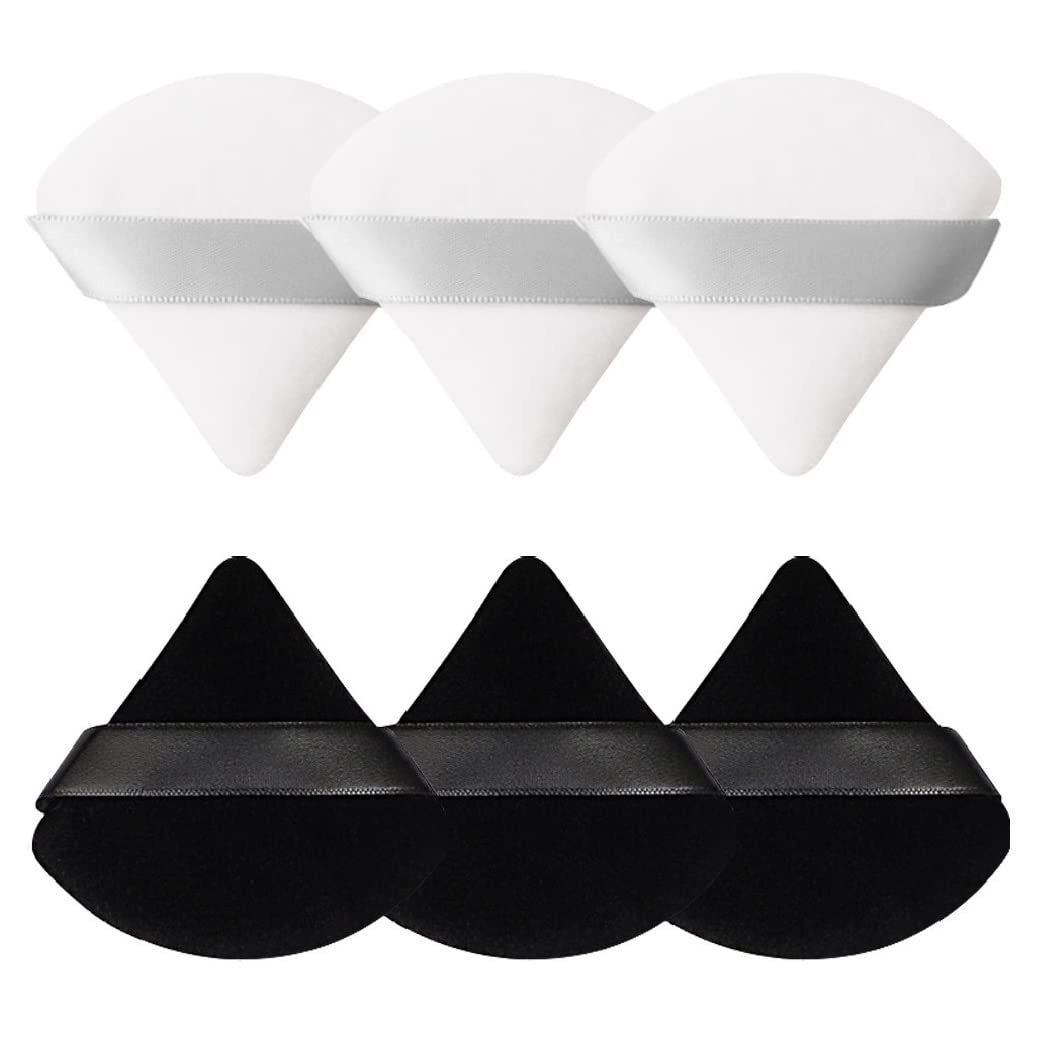 Pimoys 6 Pieces Powder Puff Face Makeup Sponge Soft Velour Triangle Powder Puffs Beauty Sponge Stocking Stuffers for Loose Powder (Black, Pink)
