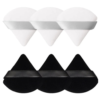 Pimoys 6 Pieces Powder Puff Face Makeup Sponge Soft Velour Triangle Powder Puffs Beauty Sponge Stocking Stuffers for Loose Powder (Black, Pink)