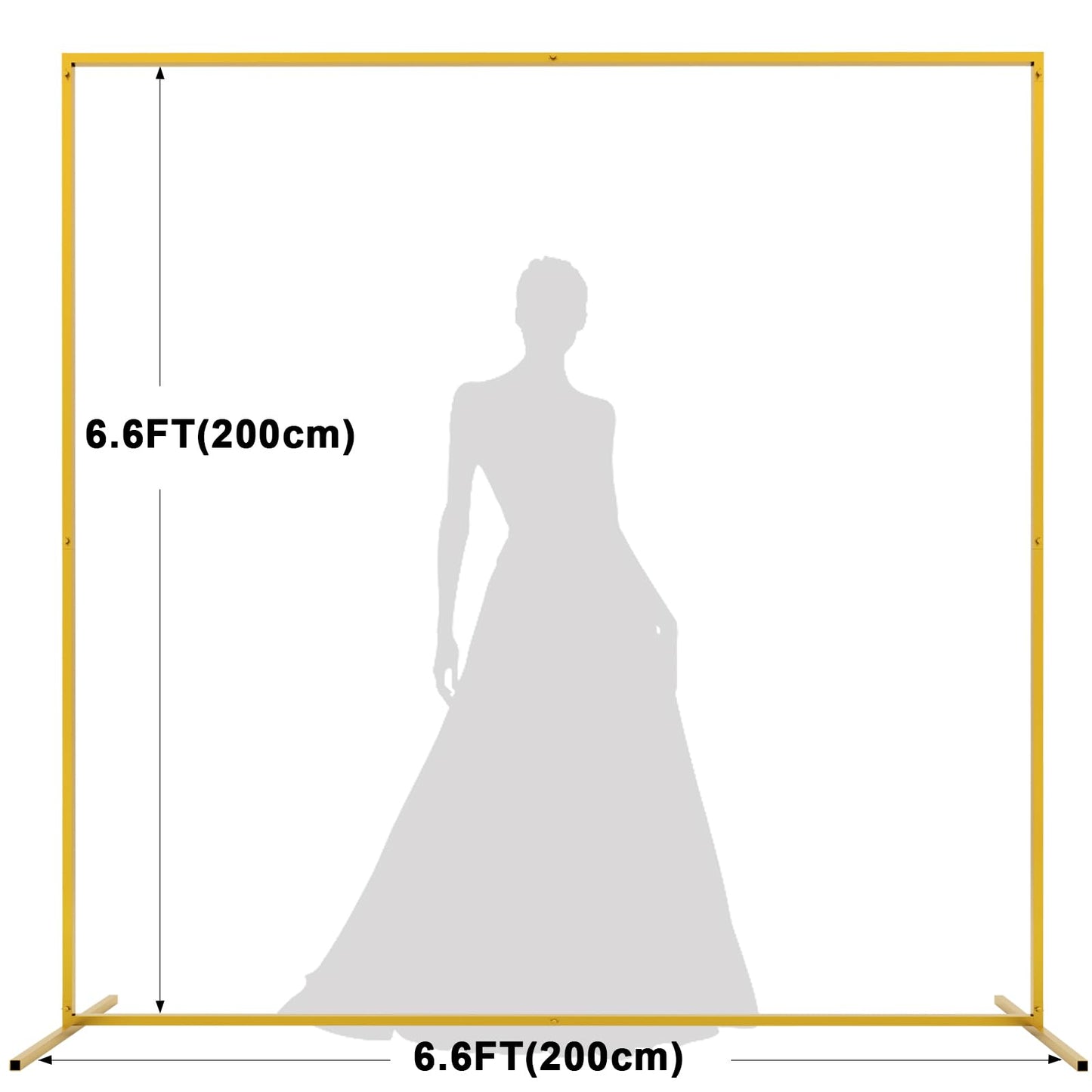 Asee'm 6.6FTx6.6FT Gold Wedding Arch Backdrop Stand Square Metal Rectangular Arch Frame for Ceremony Party Birthday Bridal Baby Shower Anniversary Arbor Balloon Decoration