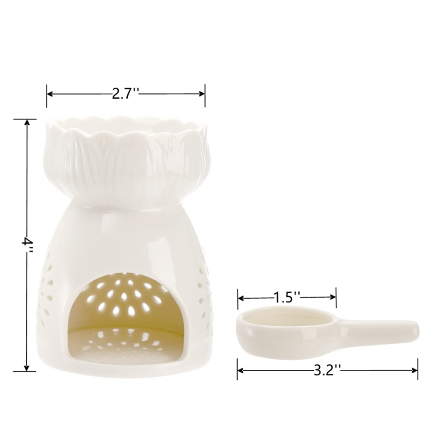 Lyellfe 3 Pack Ceramic Tealight Candle Holder, Essential Oil Burner with Spoon, White Carved Wax Warmer Aroma Diffuser Furnace for Birthday Valentines Home Decor