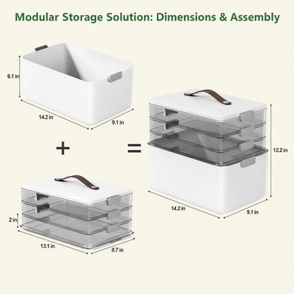MOPALL 4-Tier Medicine Organizer Storage Box, Portable Latch Bin with Lid and Leather Handle, Cabinet Closet Organization for Home Office, Pill Bottle, First Aid, Sewing, Art, Craft