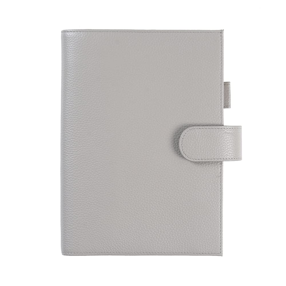 Moterm Leather Cover for A5 Notebooks - Fits Hobonichi Cousin, Stalogy and Midori MD Planners, with Pen Loop, Card Slots and Back Pocket (Pebbled-Gray)