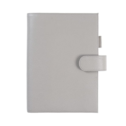 Moterm Leather Cover for A5 Notebooks - Fits Hobonichi Cousin, Stalogy and Midori MD Planners, with Pen Loop, Card Slots and Back Pocket (Pebbled-Gray)