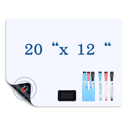 Magnetic Dry Erase Whiteboard for Fridge - 20x12 Inch Flexible Memo Board, 8-Piece Set with 1Whiteboard, 6 Markers & 1 Pen Holder, Reusable Magnetic Refrigerator Board for Kitchen, Office, Home& Dorm