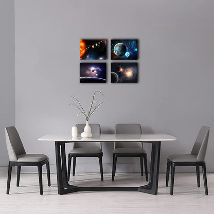 Universe Starry Sky Wall Art Outer Space Planet Wall Art Canvas Decoration Painting，for Bedroom, Lvingroom, Bathroom Decor ，Posters for Kids, Boys or Girls Room ，29x38cmx4pcs，Framed