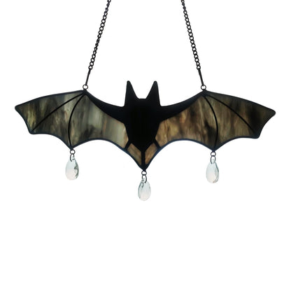 WeDcpcin Bat Stained Glass Window Hanging Sun Catcher (Grey) Halloween Decoration
