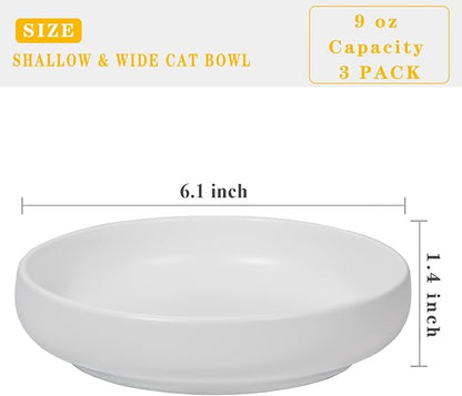Ceramic Cat Bowls,Shallow Cat Dishes for Food and Water, 6 inch Matte Finish Wide Cat Food Bowl,Whisker Fatigue Free Pet Puppy Kitten Bowl Set of 3,Dishwasher Safe