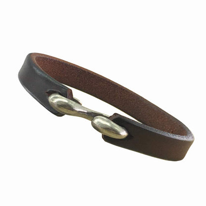 CJMILADO Mens Genuine Leather Bracelet - Handmade Adjustable Leather Cuff Bracelet punk Style leather wrap Wristband for Men (S-Hook Brown)
