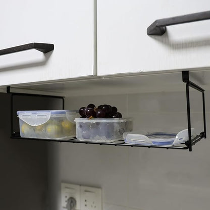 Foil and Plastic Wrap Organizer Kitchen Under Cabinet Desk Pantry Hanging Organizer Storage Foldable Rack (Black)