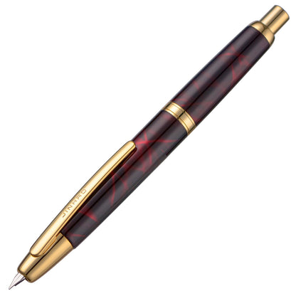 Jinhao 10 Press Fountain Pen with Box, Marble Red Retractable Extra Fine Nib with Ink Converter Set (Golden Clip)