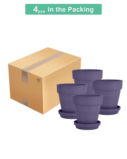 vensovo 6 Inch Purple Terracotta & Clay Pots for Plant with Saucer - 4 Pack Medium Terra Cotta Planter with Drainage Hole, Flowerpot for Indoor Outdoor Plants, Crafts, Wedding Favor