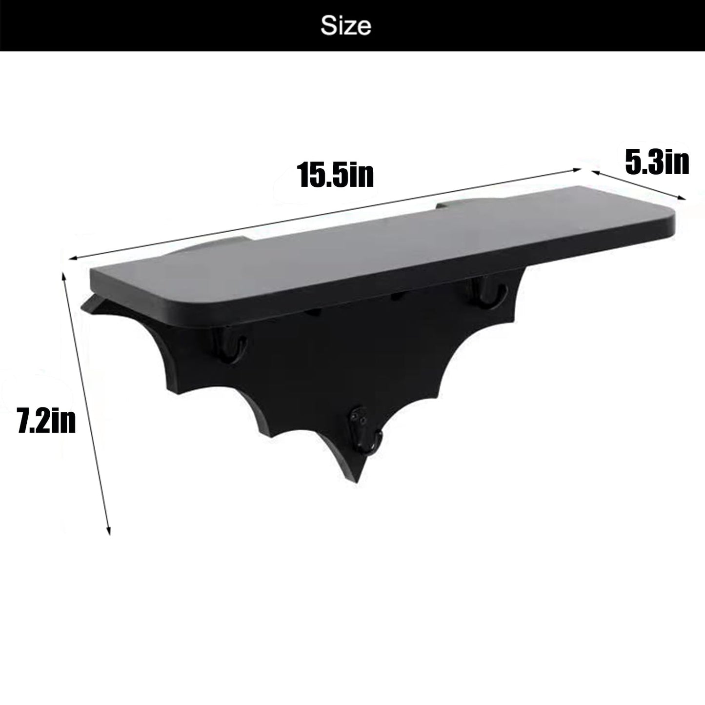HZYSLYJ Bat Shelf Floating Shelves for Wall,15.5 inch Wall Shelf with 3 Key Hooks,Black Shelves for Living Room Bedroom Kitchen Gothroom