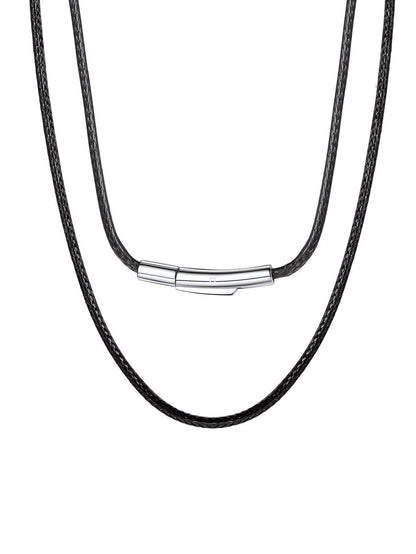 ChainsPro Leather Necklace Cord for Men, Black/Brown Waterproof Braided Wax Rope Chain with Stainless Steel Snap Clasp, 1.5/2/3mm Width Leather Cord Chain with Length 16"-30", Send Gift Box
