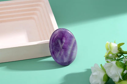 NUKAYAI Thumb Worry Stone Amethyst Crystal Rock Crystals and Healing Stones Oval Natural Fidget Meditation Accessories Gemstones Trinkets Pocket Stress Relief Gifts Anxiety Relief Items for Women Men
