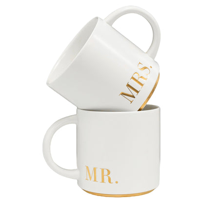 COLLECTIVE HOME Mr. & Mrs. Ceramic Mug Set - 15oz Luxury Wedding Gift for Couples, Elegant 2-Piece Coffee Cups for Newlyweds, Anniversary & Engagement Gift Box Set (MR & MRS)